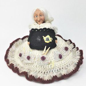 Vintage Crochet Granny TP Cover White Purple